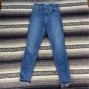 7 For All Mankind Blair High Waist Ankle Skinny Jeans Stretch Size 25 Fray